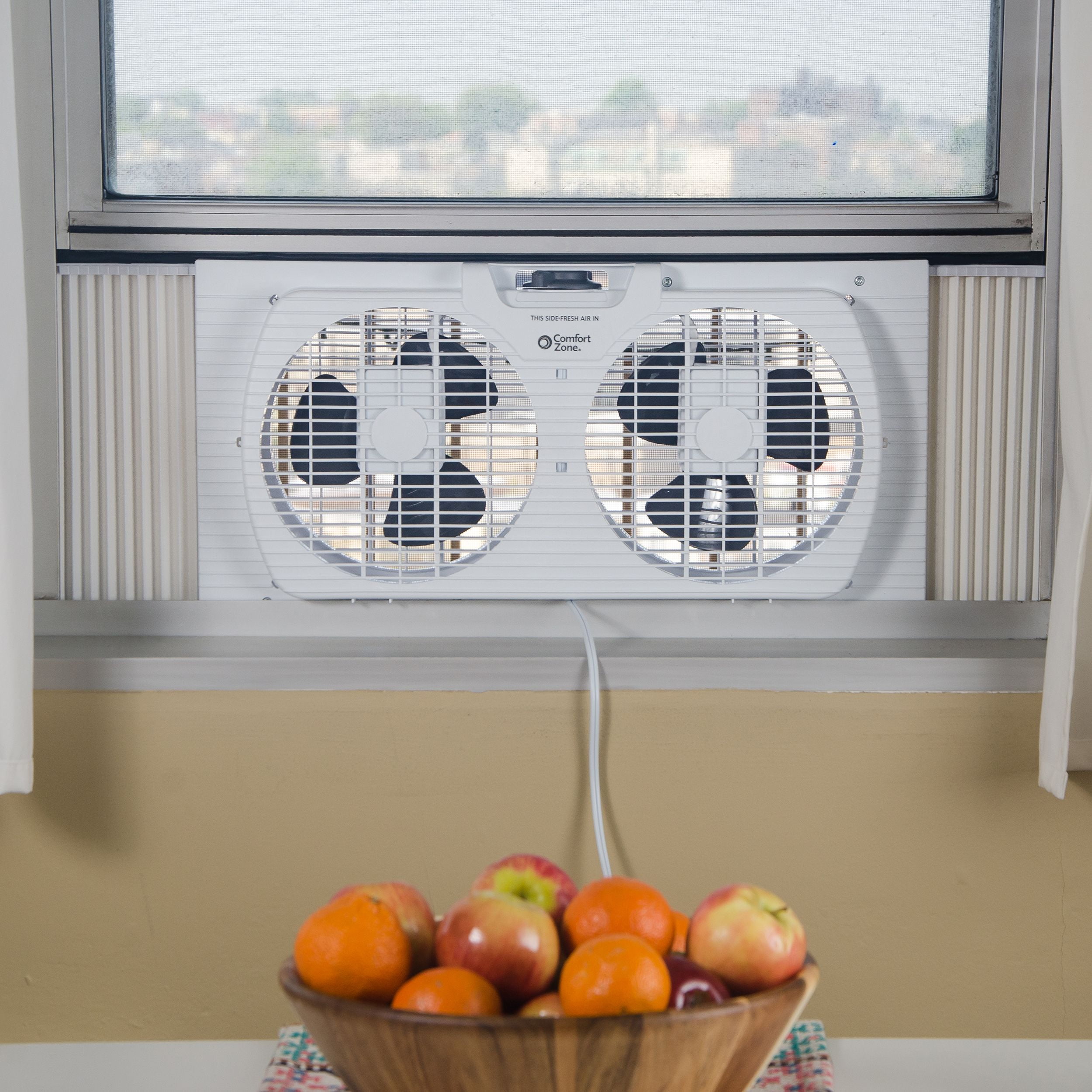 Comfort Zone 9″ Twin Window Fan with Reversible Airflow Control, AutoLocking Expanders and 2